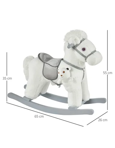 HOMCOM Kids Plush Ride-On Rocking Horse Toy Rocker with Plush Toy Realistic Sounds for Child 18-36 Months White