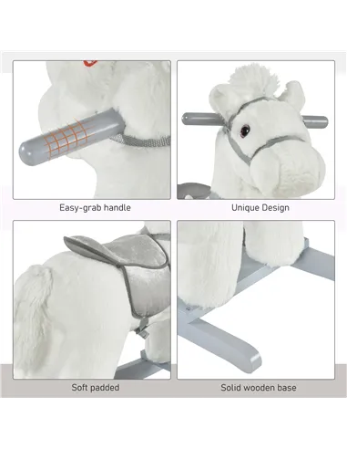 HOMCOM Kids Plush Ride-On Rocking Horse Toy Rocker with Plush Toy Realistic Sounds for Child 18-36 Months White