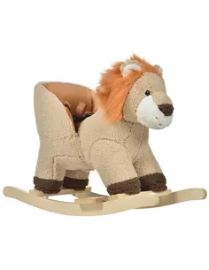 HOMCOM Kids Children Rocking Horse Plush Ride On Lion Seat w/ Sound Wood Base Seat Safety Belt Toddler Baby Toy for 18-36 Months