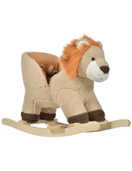 HOMCOM Kids Children Rocking Horse Plush Ride On Lion Seat w/ Sound Wood Base Seat Safety Belt Toddler Baby Toy for 18-36 Months