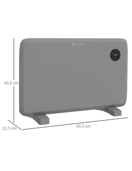 HOMCOM 1200W Electric Convector Heater, Freestanding or Wall Mounted, Space Heater with Adjustable Thermostat, Timer, Grey