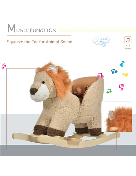 HOMCOM Kids Children Rocking Horse Plush Ride On Lion Seat w/ Sound Wood Base Seat Safety Belt Toddler Baby Toy for 18-36 Months
