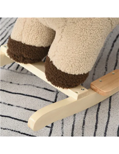 HOMCOM Kids Children Rocking Horse Plush Ride On Lion Seat w/ Sound Wood Base Seat Safety Belt Toddler Baby Toy for 18-36 Months