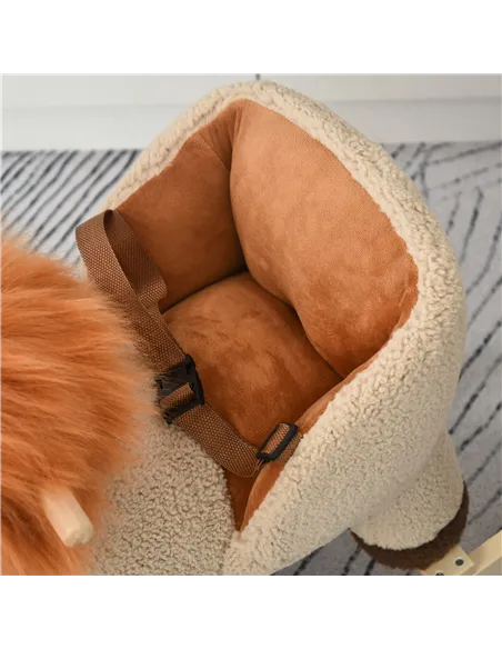 HOMCOM Kids Children Rocking Horse Plush Ride On Lion Seat w/ Sound Wood Base Seat Safety Belt Toddler Baby Toy for 18-36 Months