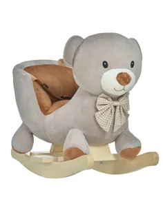 HOMCOM Kids Children Rocking Horse Plush Ride On Bear Seat w/ Sound Wood Base Seat Safety Belt Toddler Baby Toy for 18-36 Months