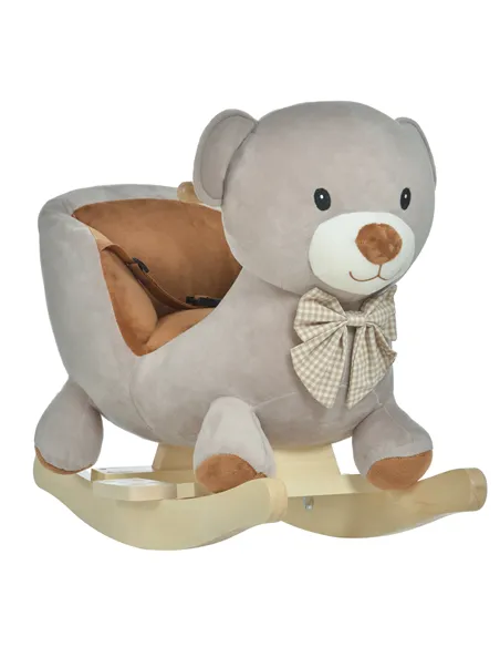 HOMCOM Kids Children Rocking Horse Plush Ride On Bear Seat w/ Sound Wood Base Seat Safety Belt Toddler Baby Toy for 18-36 Months
