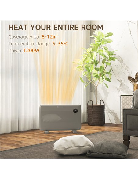 HOMCOM 1200W Electric Convector Heater, Freestanding or Wall Mounted, Space Heater with Adjustable Thermostat, Timer, Grey