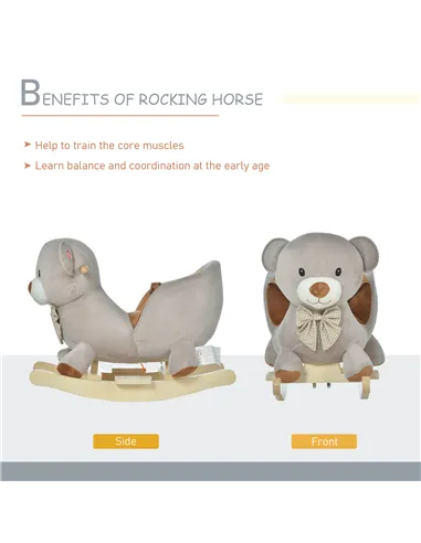 HOMCOM Kids Children Rocking Horse Plush Ride On Bear Seat w/ Sound Wood Base Seat Safety Belt Toddler Baby Toy for 18-36 Months