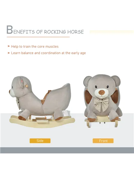 HOMCOM Kids Children Rocking Horse Plush Ride On Bear Seat w/ Sound Wood Base Seat Safety Belt Toddler Baby Toy for 18-36 Months