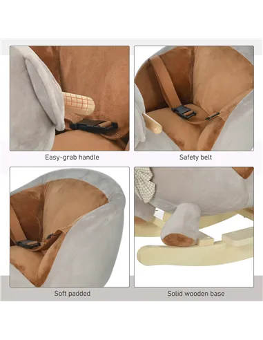 HOMCOM Kids Children Rocking Horse Plush Ride On Bear Seat w/ Sound Wood Base Seat Safety Belt Toddler Baby Toy for 18-36 Months