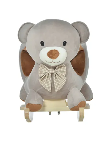 HOMCOM Kids Children Rocking Horse Plush Ride On Bear Seat w/ Sound Wood Base Seat Safety Belt Toddler Baby Toy for 18-36 Months