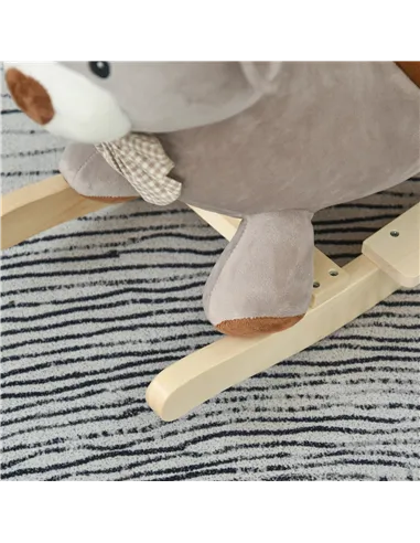 HOMCOM Kids Children Rocking Horse Plush Ride On Bear Seat w/ Sound Wood Base Seat Safety Belt Toddler Baby Toy for 18-36 Months