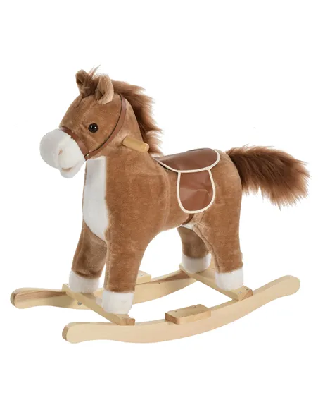 HOMCOM Kids Classic Rocking Horse, with Moving Mouth, Neighing Sounds, Brown