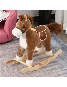 HOMCOM Kids Classic Rocking Horse, with Moving Mouth, Neighing Sounds, Brown 2
