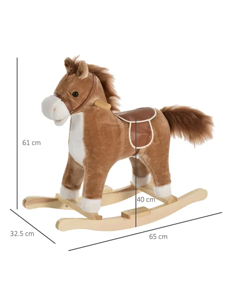 HOMCOM Kids Classic Rocking Horse, with Moving Mouth, Neighing Sounds, Brown