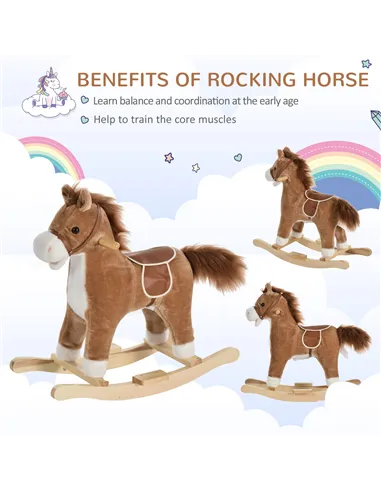 HOMCOM Kids Classic Rocking Horse, with Moving Mouth, Neighing Sounds, Brown
