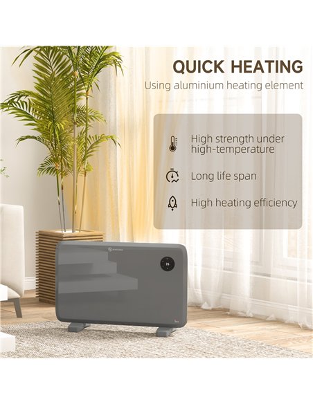 HOMCOM 1200W Electric Convector Heater, Freestanding or Wall Mounted, Space Heater with Adjustable Thermostat, Timer, Grey