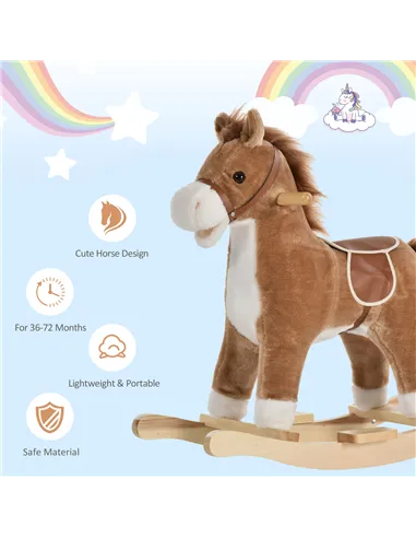HOMCOM Kids Classic Rocking Horse, with Moving Mouth, Neighing Sounds, Brown