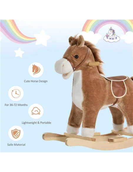 HOMCOM Kids Classic Rocking Horse, with Moving Mouth, Neighing Sounds, Brown