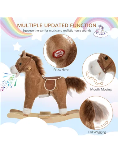 HOMCOM Kids Classic Rocking Horse, with Moving Mouth, Neighing Sounds, Brown