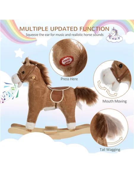 HOMCOM Kids Classic Rocking Horse, with Moving Mouth, Neighing Sounds, Brown