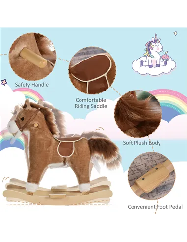 HOMCOM Kids Classic Rocking Horse, with Moving Mouth, Neighing Sounds, Brown