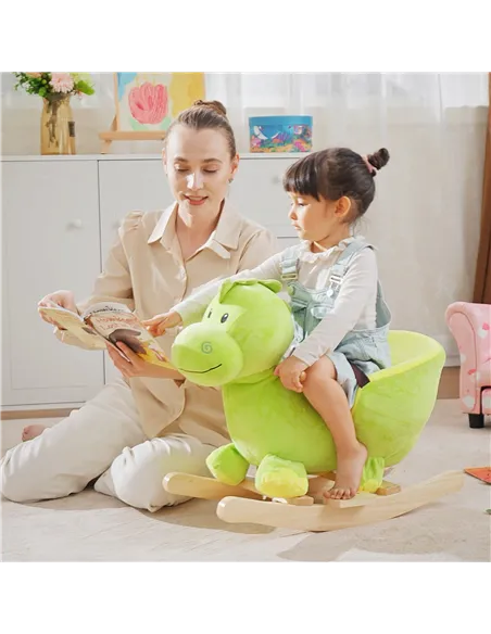 HOMCOM Kids Rocking Horse, Plush Ride-On Dinosaur Seat, with Seat Safety Belt, 32 Songs, Ride-On Horse