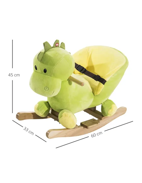 HOMCOM Kids Rocking Horse, Plush Ride-On Dinosaur Seat, with Seat Safety Belt, 32 Songs, Ride-On Horse