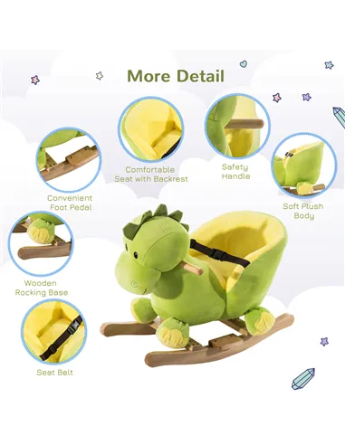 HOMCOM Kids Rocking Horse, Plush Ride-On Dinosaur Seat, with Seat Safety Belt, 32 Songs, Ride-On Horse