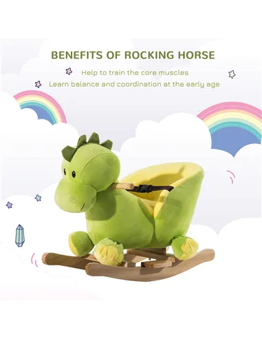HOMCOM Kids Rocking Horse, Plush Ride-On Dinosaur Seat, with Seat Safety Belt, 32 Songs, Ride-On Horse