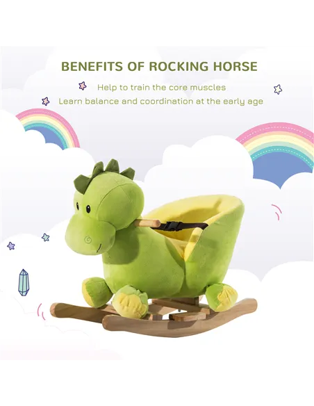 HOMCOM Kids Rocking Horse, Plush Ride-On Dinosaur Seat, with Seat Safety Belt, 32 Songs, Ride-On Horse