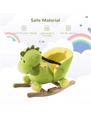 HOMCOM Kids Rocking Horse, Plush Ride-On Dinosaur Seat, with Seat Safety Belt, 32 Songs, Ride-On Horse