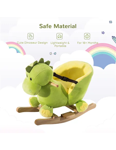 HOMCOM Kids Rocking Horse, Plush Ride-On Dinosaur Seat, with Seat Safety Belt, 32 Songs, Ride-On Horse