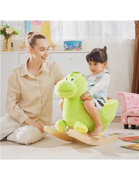 HOMCOM Kids Rocking Horse, Plush Ride-On Dinosaur Seat, with Seat Safety Belt, 32 Songs, Ride-On Horse