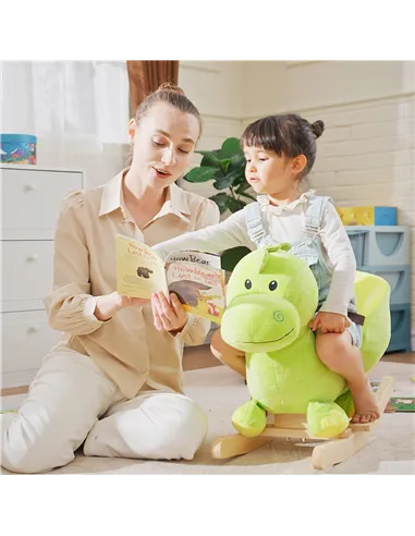 HOMCOM Kids Rocking Horse, Plush Ride-On Dinosaur Seat, with Seat Safety Belt, 32 Songs, Ride-On Horse