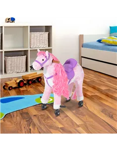 HOMCOM Plush Walking Horse Ride On Toy with Wheels and Realistic Sounds Rocking Horse for Girls Boys 2+ Years Old, 50cm Tall, Pi 2