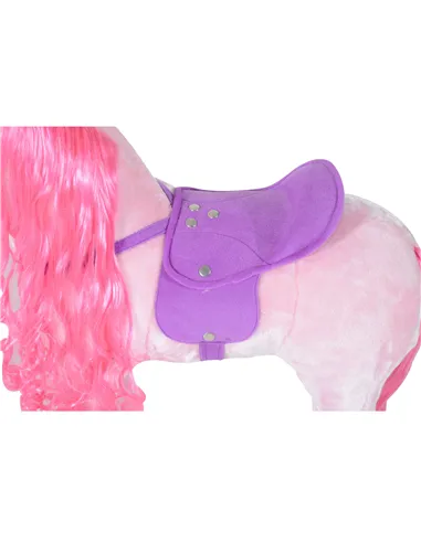 HOMCOM Plush Walking Horse Ride On Toy with Wheels and Realistic Sounds Rocking Horse for Girls Boys 2+ Years Old, 50cm Tall, Pi