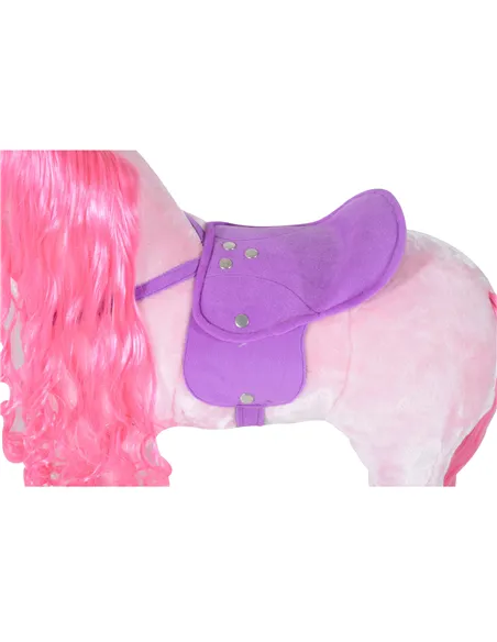 HOMCOM Plush Walking Horse Ride On Toy with Wheels and Realistic Sounds Rocking Horse for Girls Boys 2+ Years Old, 50cm Tall, Pi