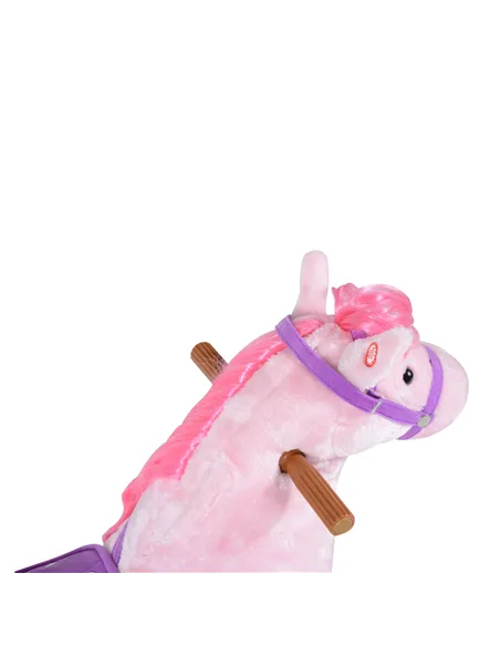 HOMCOM Plush Walking Horse Ride On Toy with Wheels and Realistic Sounds Rocking Horse for Girls Boys 2+ Years Old, 50cm Tall, Pi