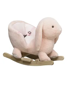 HOMCOM Kids Rocking Rabbit, Plush Rocking Horse Ride-On w/ Sound, Wood Base, Seatbelt, for Ages 18-36 Months, Pink