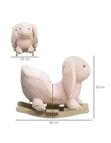 HOMCOM Kids Rocking Rabbit, Plush Rocking Horse Ride-On w/ Sound, Wood Base, Seatbelt, for Ages 18-36 Months, Pink