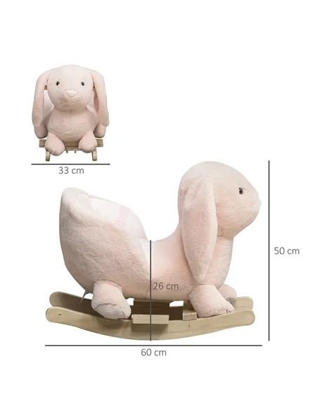 HOMCOM Kids Rocking Rabbit, Plush Rocking Horse Ride-On w/ Sound, Wood Base, Seatbelt, for Ages 18-36 Months, Pink