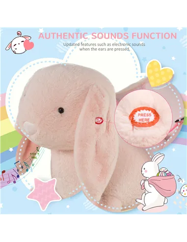 HOMCOM Kids Rocking Rabbit, Plush Rocking Horse Ride-On w/ Sound, Wood Base, Seatbelt, for Ages 18-36 Months, Pink