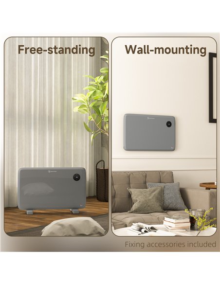 HOMCOM 1200W Electric Convector Heater, Freestanding or Wall Mounted, Space Heater with Adjustable Thermostat, Timer, Grey