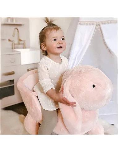 HOMCOM Kids Rocking Rabbit, Plush Rocking Horse Ride-On w/ Sound, Wood Base, Seatbelt, for Ages 18-36 Months, Pink