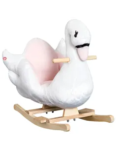 HOMCOM Kids Rocking Horse Plush Ride On Swan Toy w/ Safety Seat for Toddler 18 Months +, White and Pink