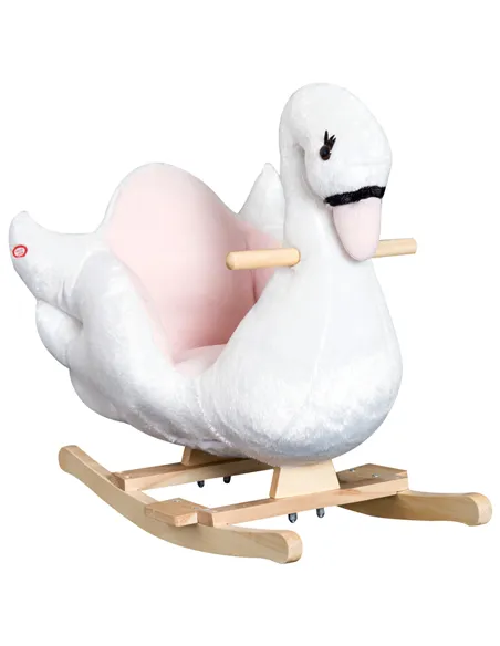 HOMCOM Kids Rocking Horse Plush Ride On Swan Toy w/ Safety Seat for Toddler 18 Months +, White and Pink