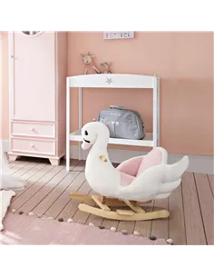 HOMCOM Kids Rocking Horse Plush Ride On Swan Toy w/ Safety Seat for Toddler 18 Months +, White and Pink 2