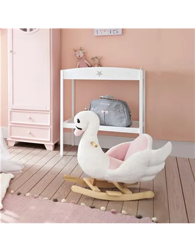 HOMCOM Kids Rocking Horse Plush Ride On Swan Toy w/ Safety Seat for Toddler 18 Months +, White and Pink