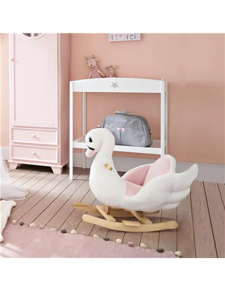 HOMCOM Kids Rocking Horse Plush Ride On Swan Toy w/ Safety Seat for Toddler 18 Months +, White and Pink